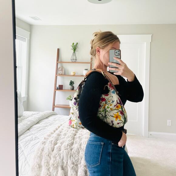 Gucci Horsebit Hobo Multicolor Flora Floral Cloth Leather Shoulder Bag Purse - Picture 4 of 17